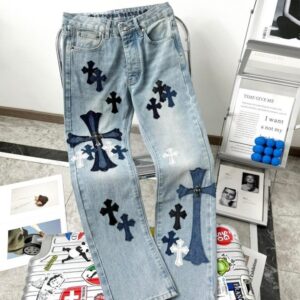 크롬하츠 레더패치 부츠컷 데님팬츠