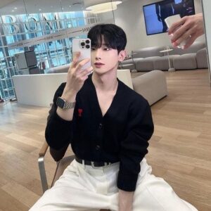 아미 드꾀흐 로고 리브드 엠브로이더드 커플 가디건