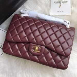 샤넬 클래식 플랩백 램스킨 버건디 금장 라지 A58600