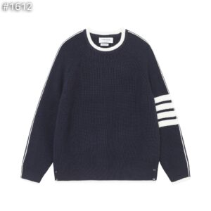 톰브라운 4bar 울 배색 라운드 니트