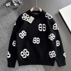 발렌시아가 신상 BB 자수로고 자가드 양모라운드 니트