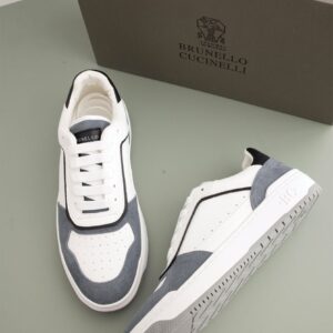 브루넬로 쿠치넬리 [Bru*nello Cucinelli] 펀칭 패널 그레이니 레더 남성 스니커즈