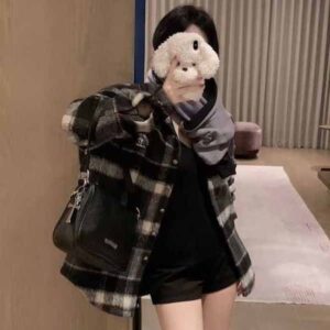 크롬하츠 [ CHROME ] 수입 체크 모헤어 울 오버사이즈 퀼팅 셔츠 자켓
