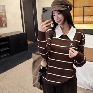 셀린느 카라 셔츠 스트라이프 니트