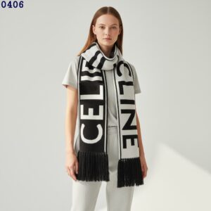 셀린느 블랙&화이트 울 캐시미어 머플러