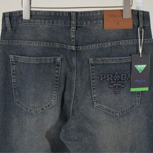 프라다 브라운 레더패치 3D 로고 포켓 데님 팬츠