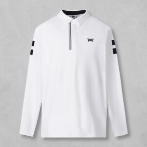 PXG 어깨 니트 배색 베이직 카라 롱 슬리브 티셔츠