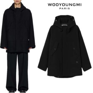 우영미 블랙 울블랜드 패디드 후드 코드