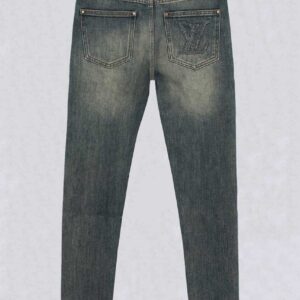 루이비통 포켓 LV 엠브로이드 도트 로 고 슬림핏 데님 팬츠