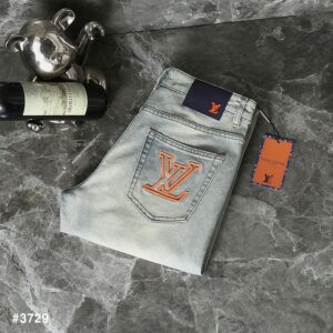 루이비통 LV 오렌지 자수로고 워싱 데님 팬츠