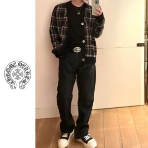 크롬하츠 캐시미어 체크 가디건 니트