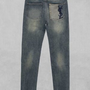 생로랑 포켓 스트라이프 YSL 로고 슬림핏 데님 팬츠