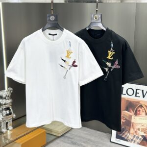 루이비통 툴 모티프 엠브로이더이드 올자수 로고 숏 슬리브 티셔츠