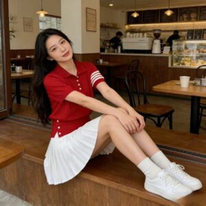 톰브라운 우먼 4바 경량 니트 카라