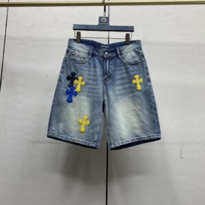 크롬하츠 3컬러 크로스 가죽 패치 하프팬츠