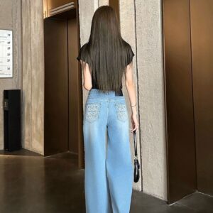 로에베 모자이크 아나그램 포켓 자수 로고 블루 워싱 와이드 진