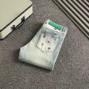 로에베 신상 멀티컬러 자수로고 워싱 스판 데님진