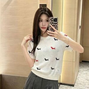 톰브라운 헥터 자수 숏슬리브 시스루 니트 풀오버