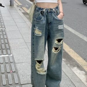 미우미우 자수로고 구제 청바지