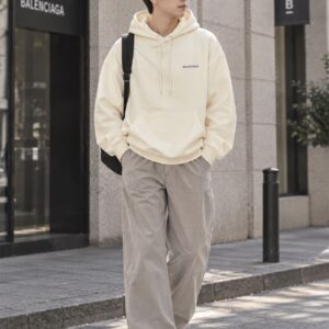 발렌시아가 [BALENCIAGA] 로고 프린트 드로스트링 후디