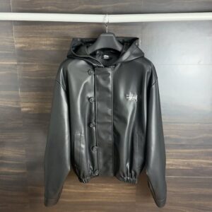 스투시 유니 레더 후드 자켓