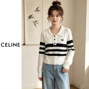 셀린느 카라 스트라이프 니트